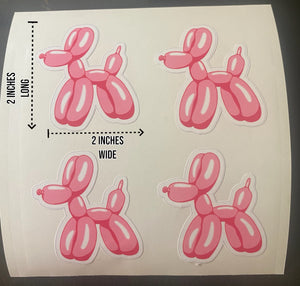 Small Balloon Dog Sticker 4 ct Pink