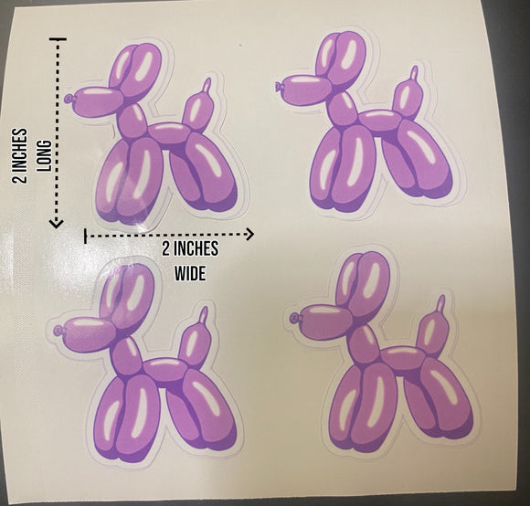 Small Balloon Dog Sticker 4 ct Purple