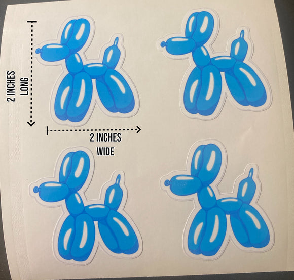 Small Balloon Dog Sticker 4 ct Blue