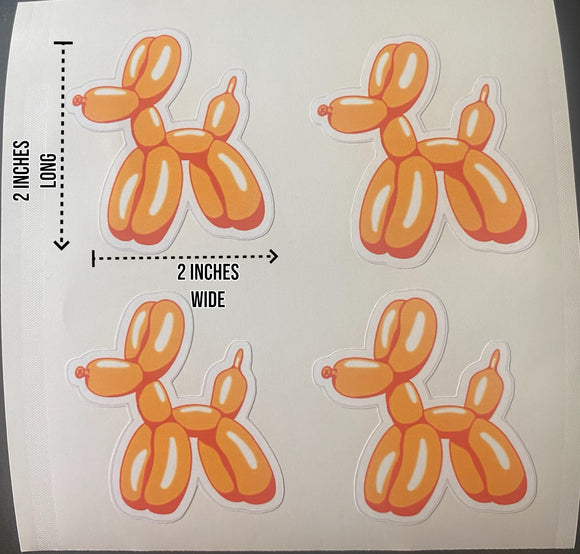 Small Balloon Dog Sticker 4 ct Orange