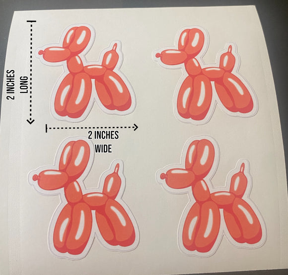 Small Balloon Dog Sticker 4 ct Red