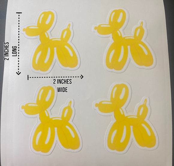 Small Balloon Dog Sticker 4 ct Yellow