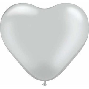 6" Qualatex Heart Metallic Silver-100 Count - tmyers.com