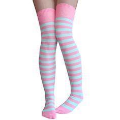  Striped To Toe Knee Hi Socks - Light Pink/Lime Green, Clown Accessories, T. Myers, tmyers.com - T. Myers Magic Inc.